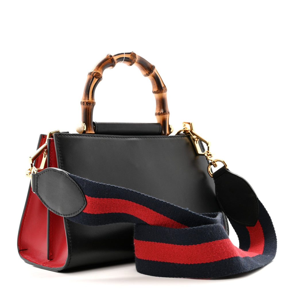 Gucci Nappa Bamboo Web Mini Nymphaea Top Handle Bag Black