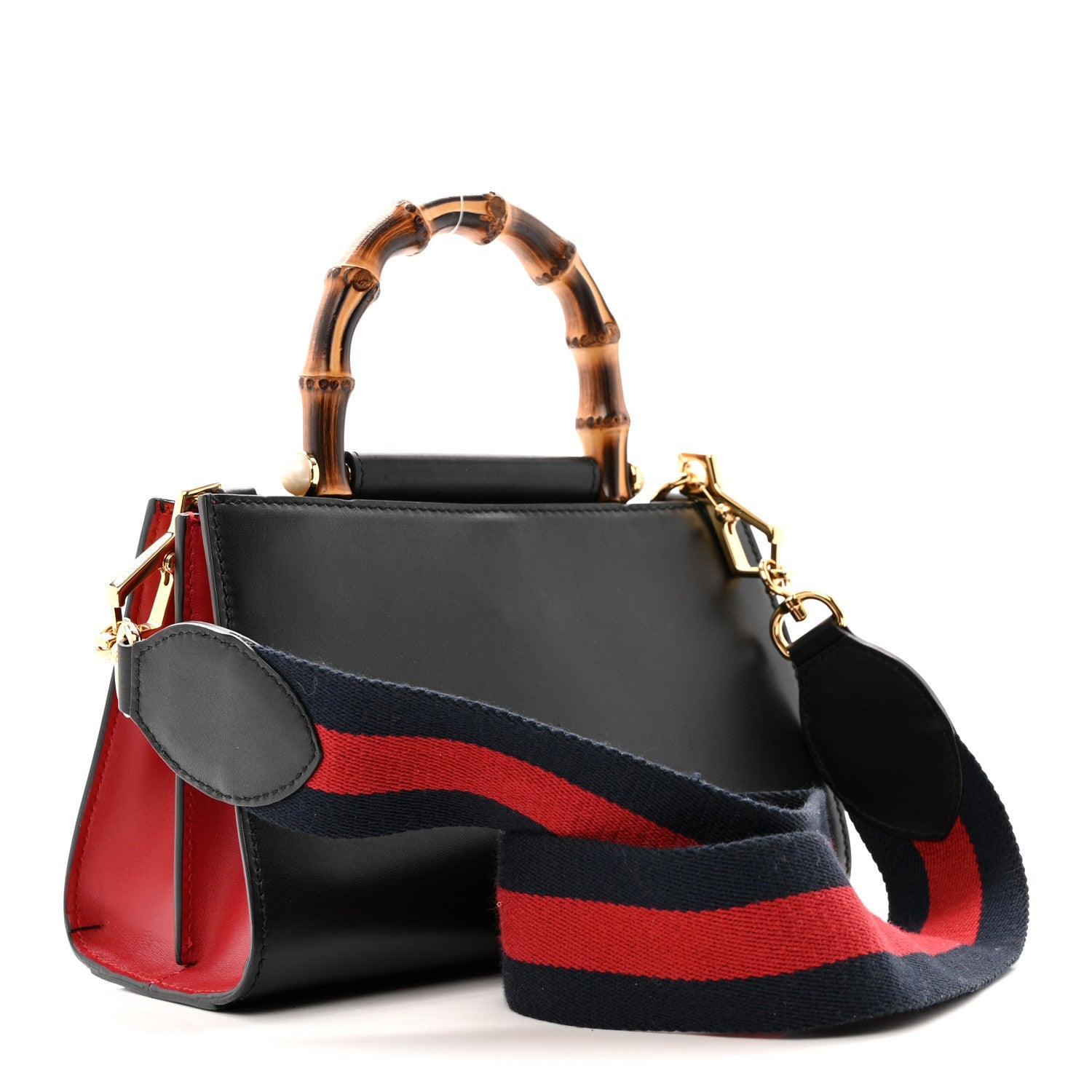 Gucci Nappa Bamboo Web Mini Nymphaea Top Handle Bag Black
