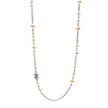 Graduated Pearl Crystal CC Long Necklace Silver