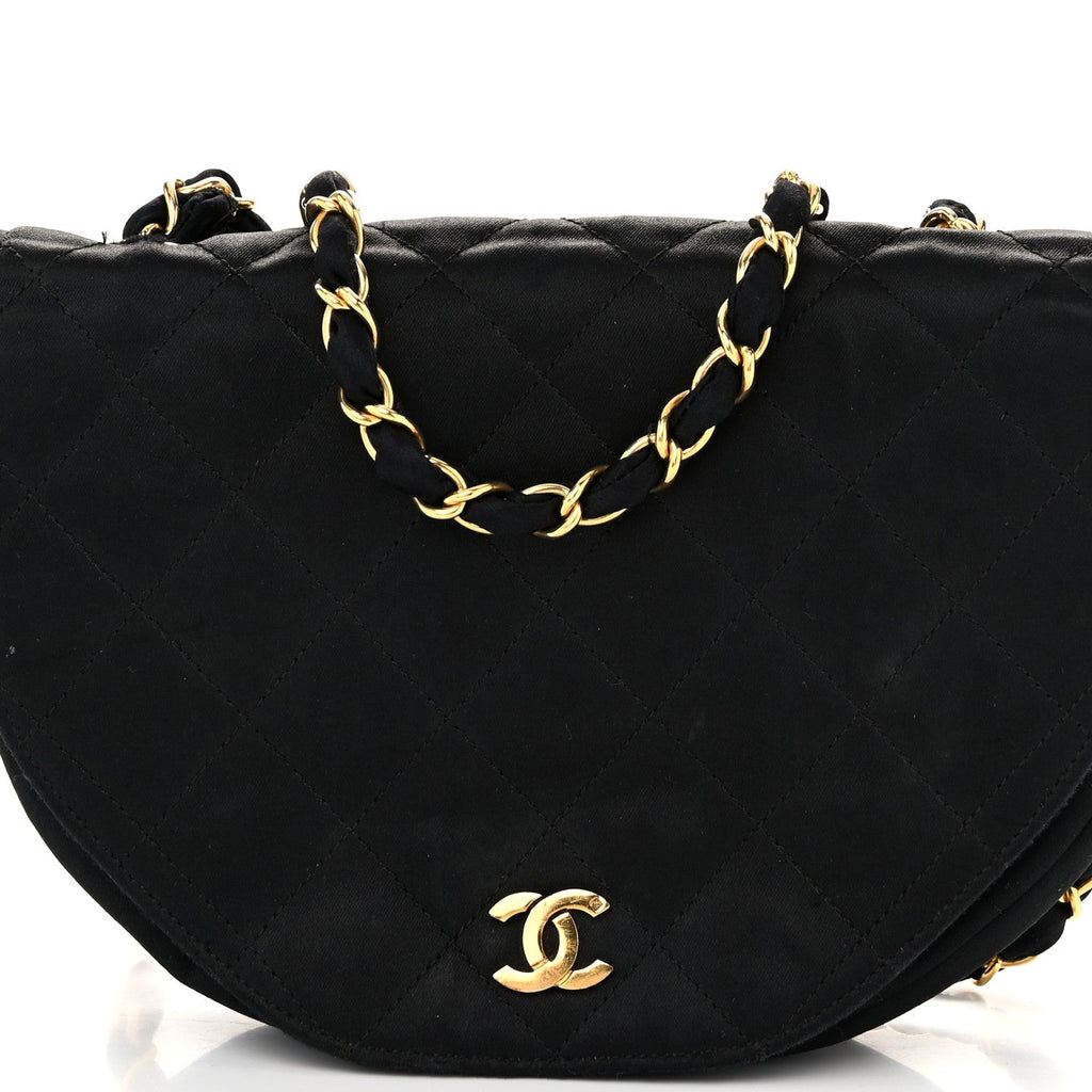 Chanel Satin Quilted Half Moon Flap Black