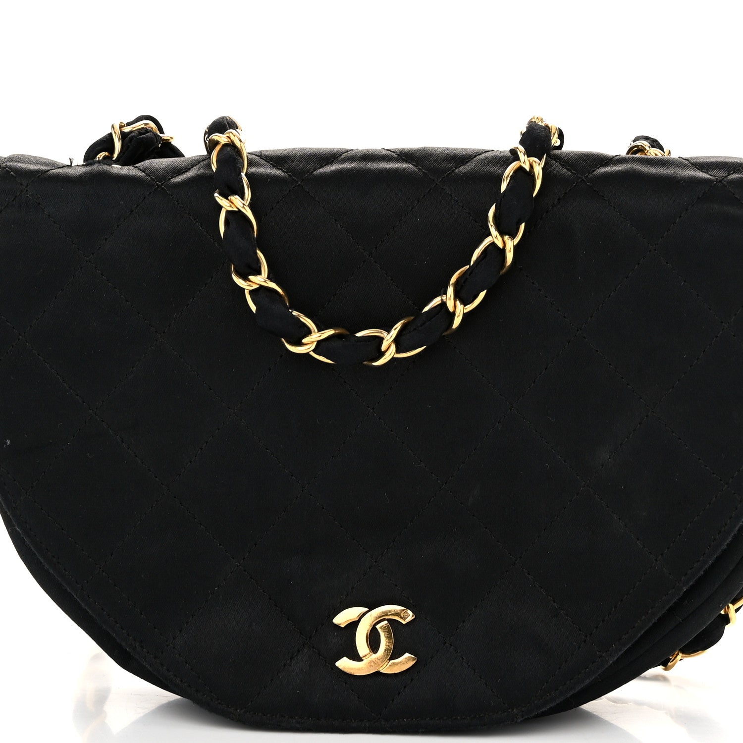 Chanel Satin Quilted Half Moon Flap Black