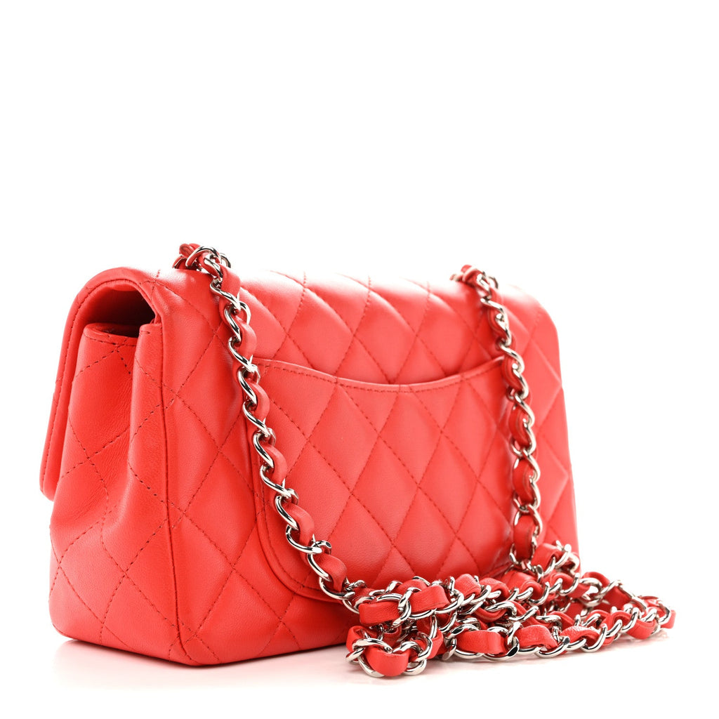 Chanel Lambskin Quilted Mini Rectangular Flap Red