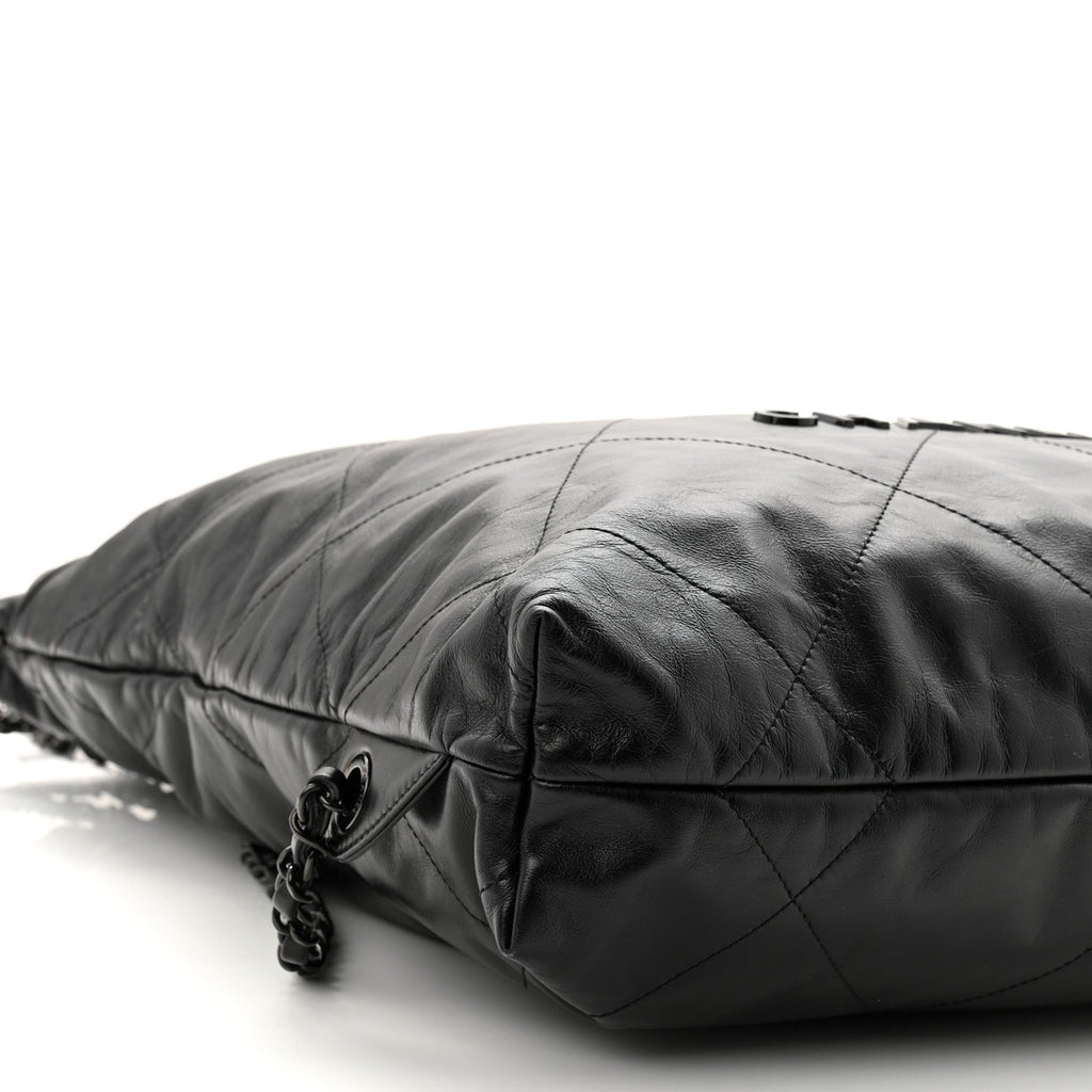 Chanel Shiny Calfskin Quilted Chanel 22 Backpack So Black
