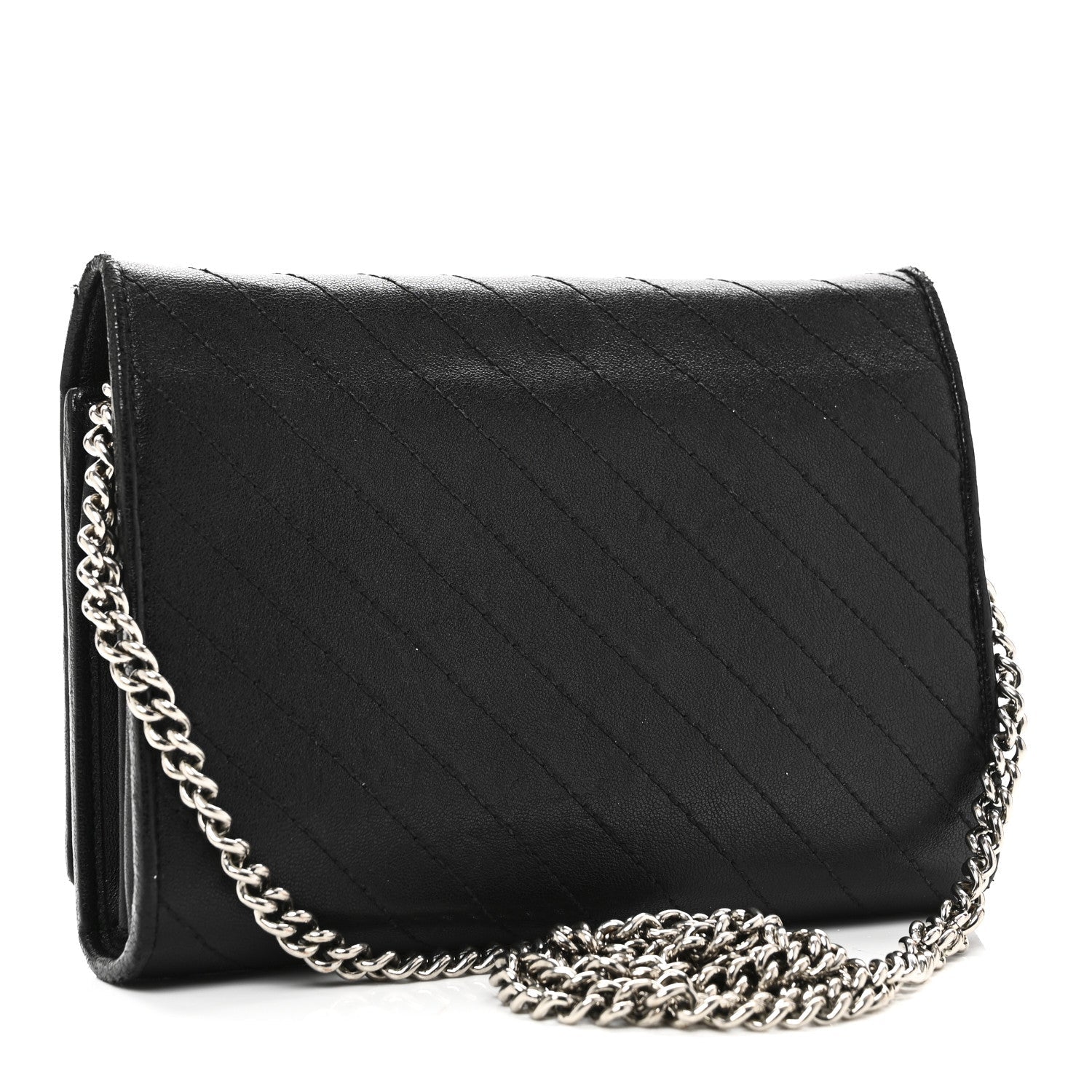 Gucci Sakai Be Green Calfskin Diagonal Stitched Blondie Wallet on Chain Black