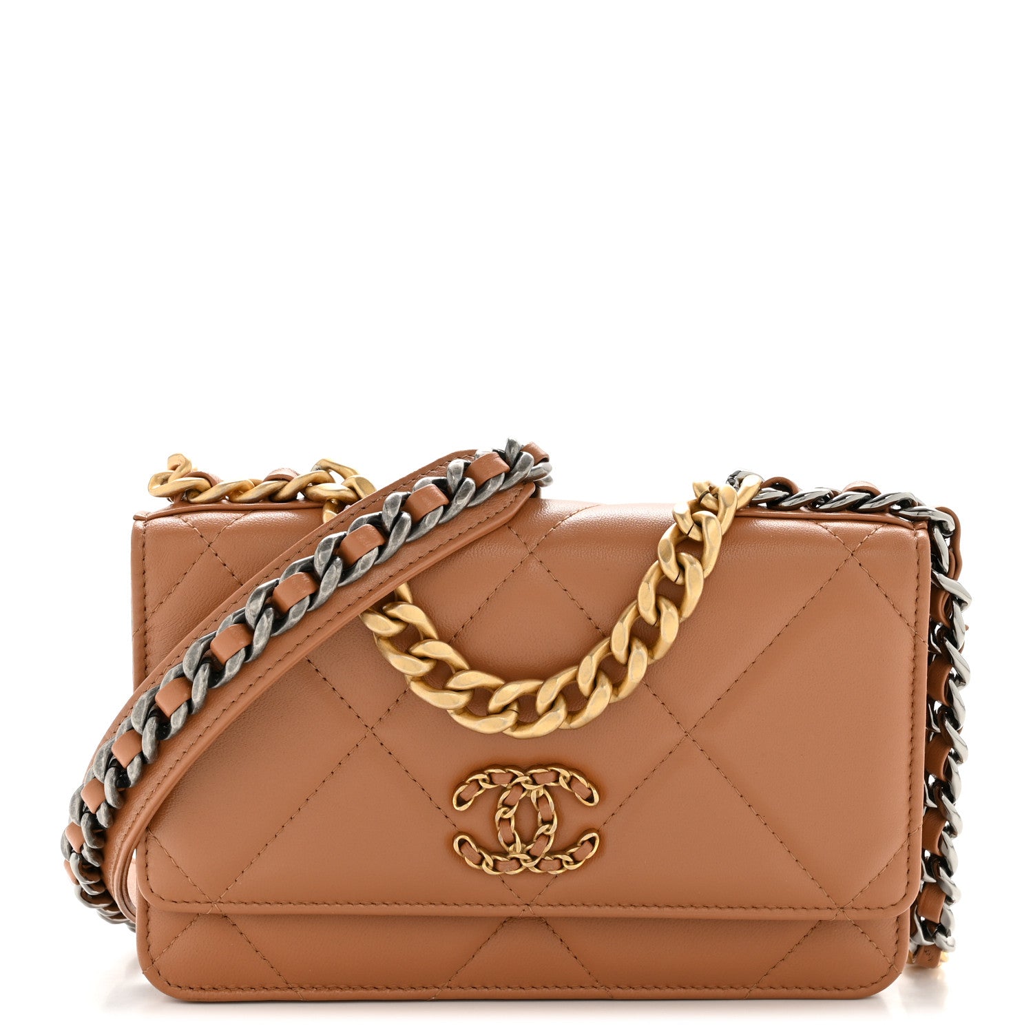 Chanel Lambskin Quilted Chanel 19 Wallet On Chain WOC Brown