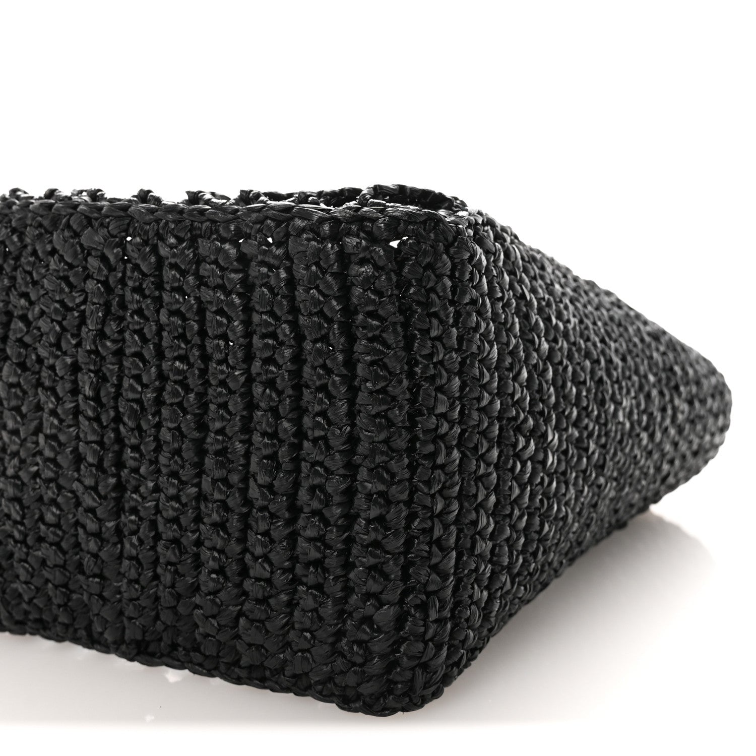 Prada Yarn Raffia Effect Crochet Logo Embroidered Small Tote Bag Black