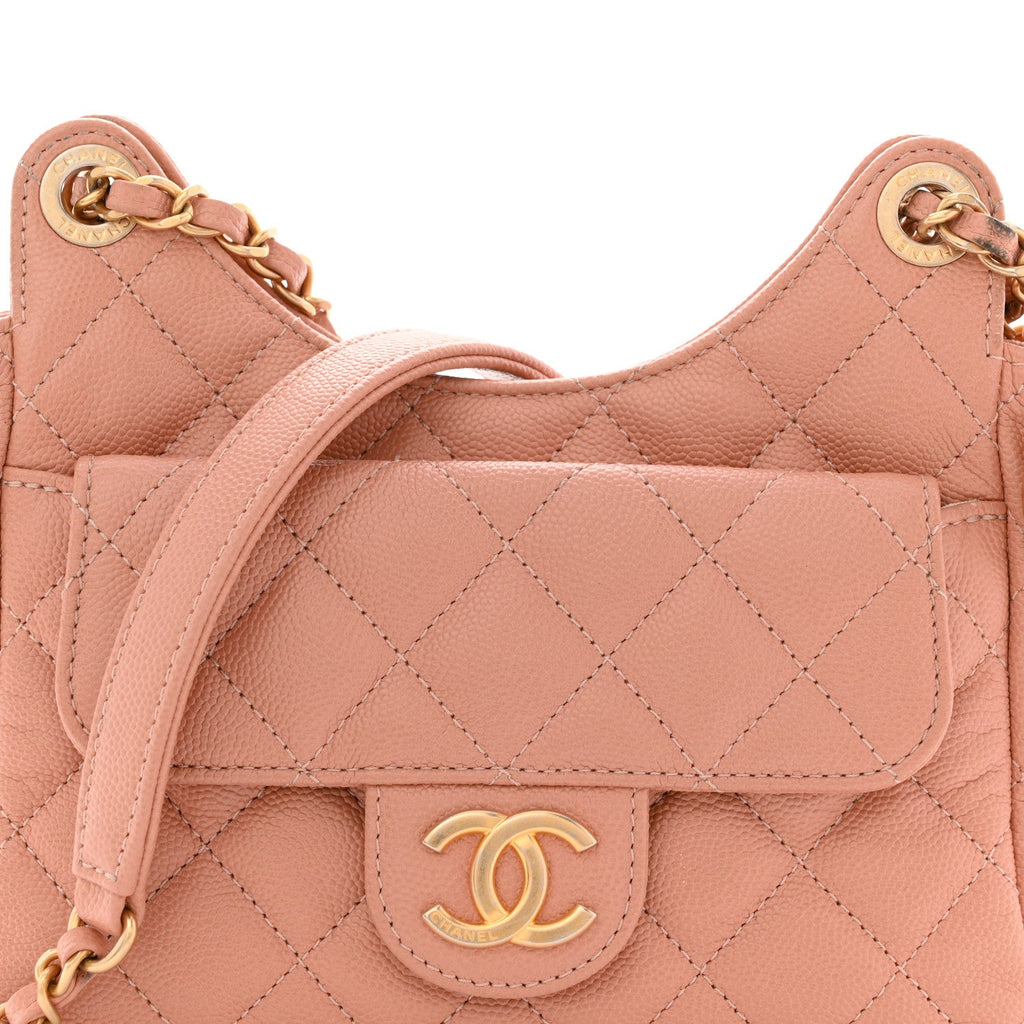 Chanel Caviar Quilted Small Wavy CC Hobo Coral