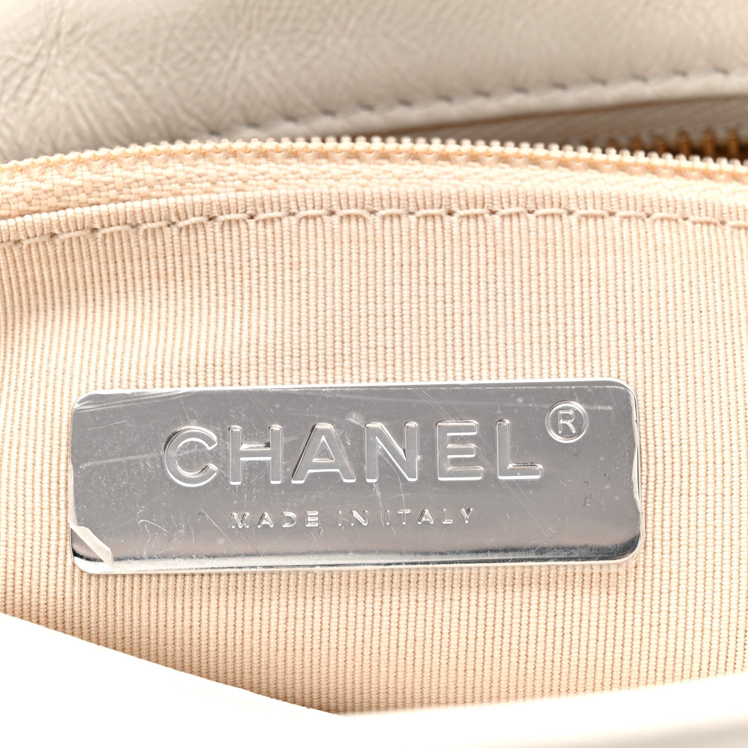 Chanel Calfskin Wool Felt Embossed Small Gabrielle Logo Hobo White
