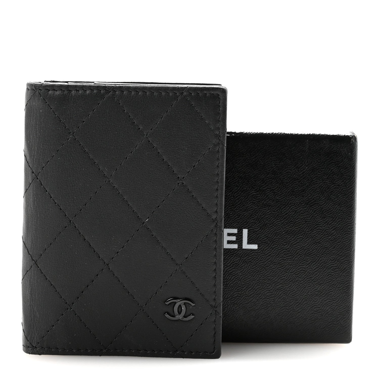 Calfskin Quilted Card Holder Wallet So Black