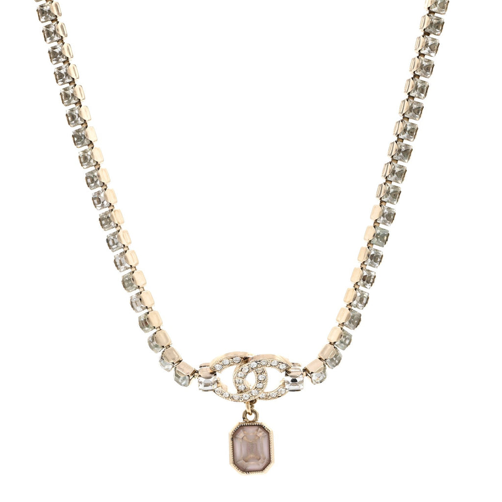 Crystal CC Pendant Choker Gold Pink