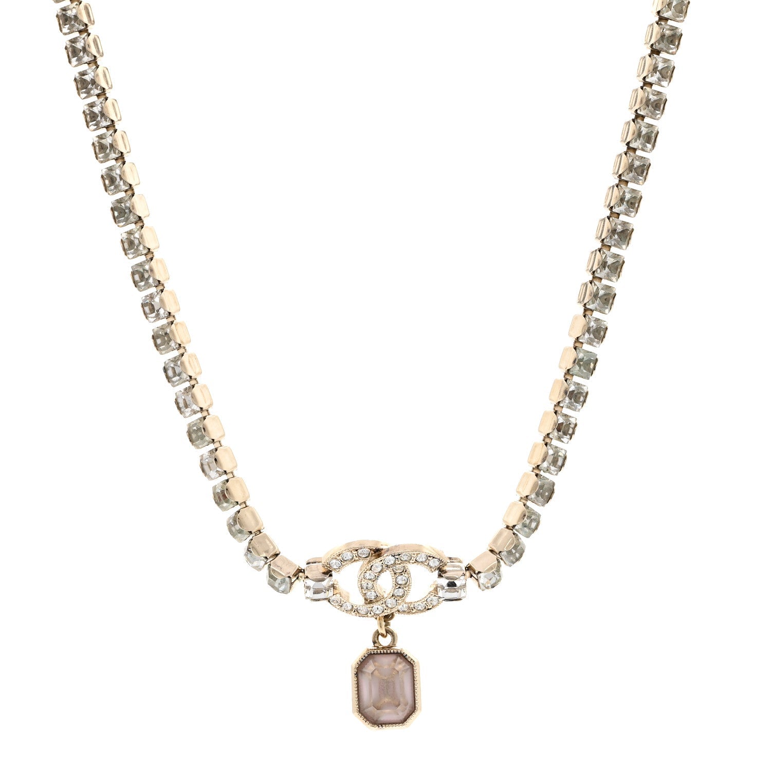 Crystal CC Pendant Choker Gold Pink