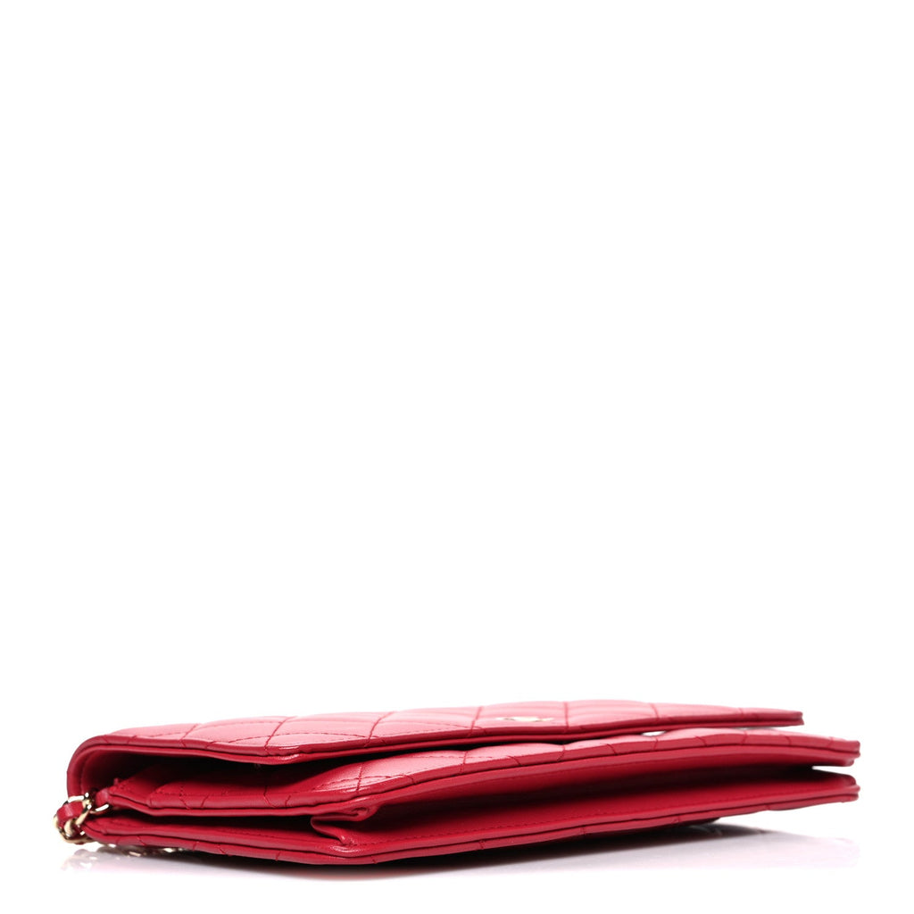 Chanel Lambskin Quilted Wallet On Chain WOC Dark Pink