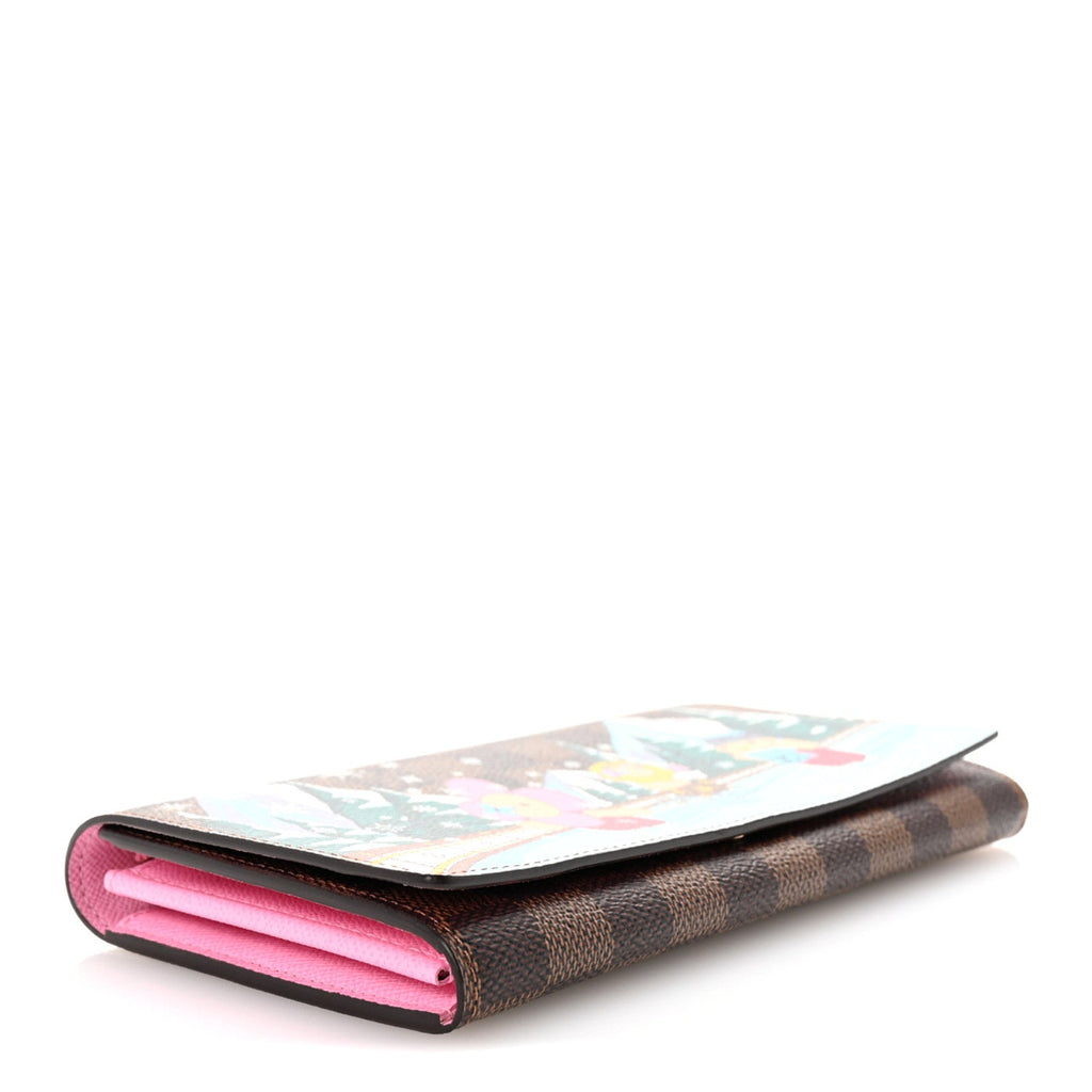 Louis Vuitton Damier Ebene 2023 Christmas Animation Ice Skating Sarah Wallet Pink