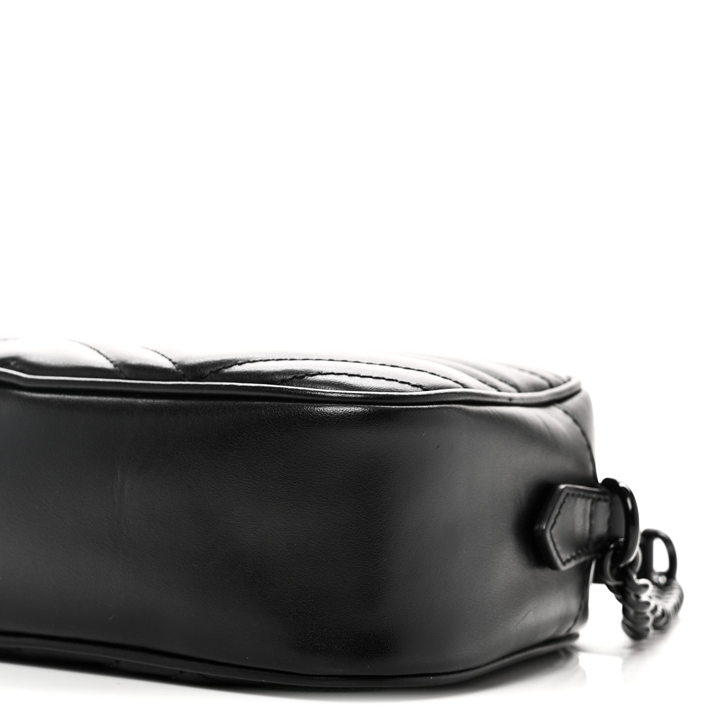Gucci Calfskin Matelasse Monochrome Small GG Marmont Chain Shoulder Bag Black