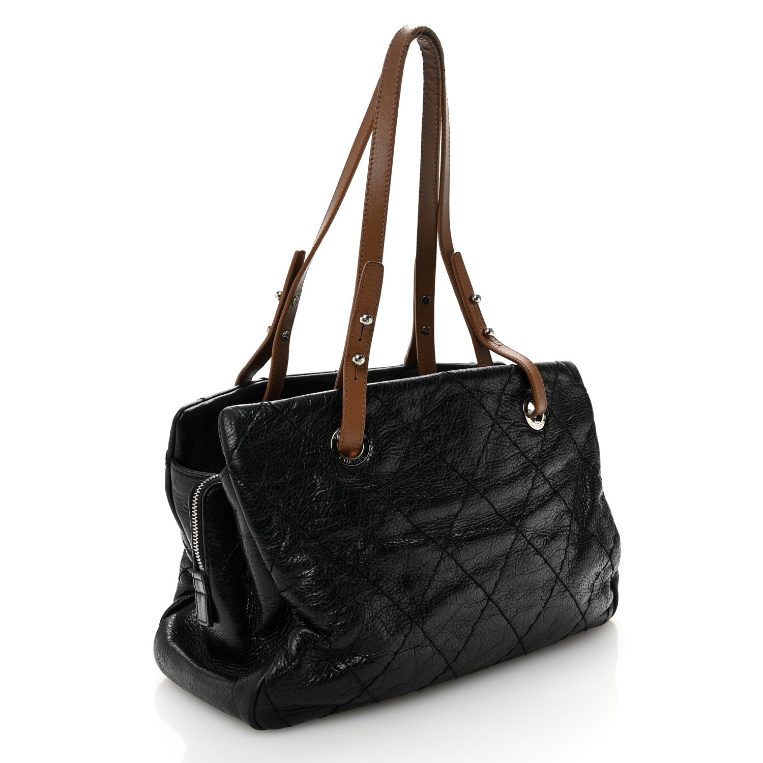 Chanel Glazed Calfskin On the Road Zip Tote Black
