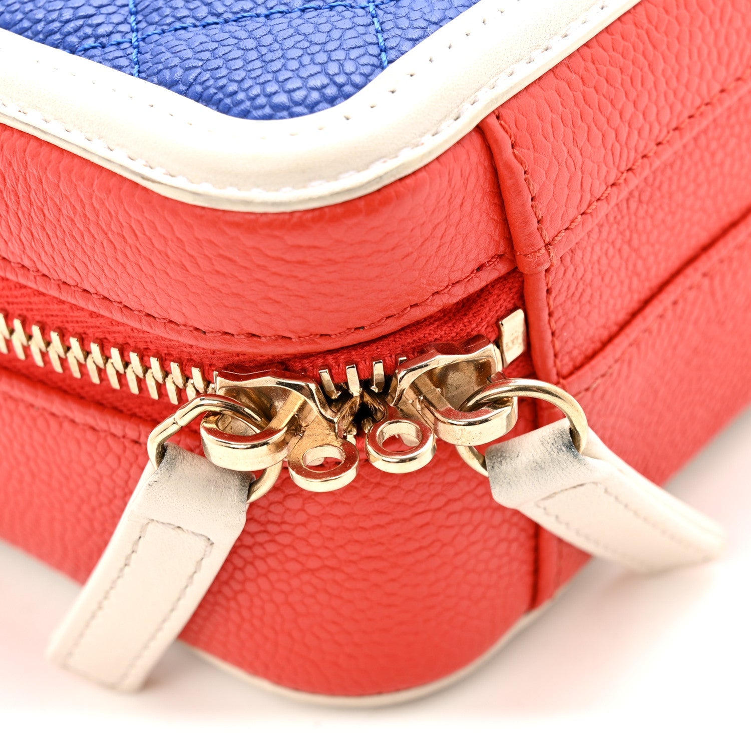 Chanel Caviar Quilted Small CC Filigree Vanity Case Blue White Red