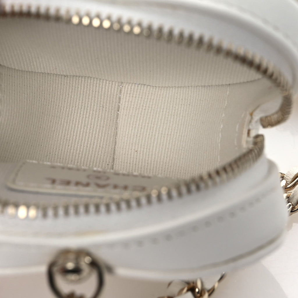 Chanel Lambskin Quilted CC In Love Heart Coin Purse With Chain White