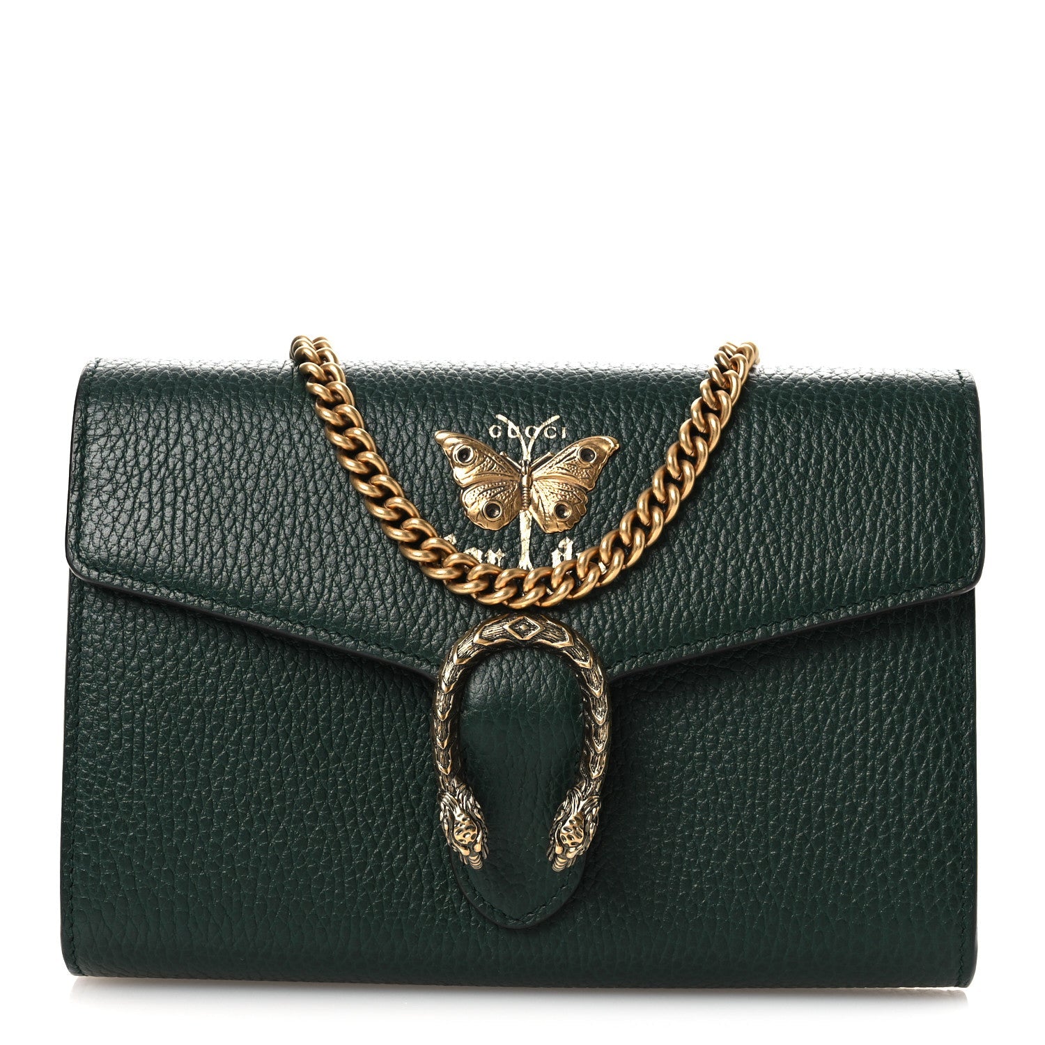 Gucci Calfskin Garden Dionysus Chain Wallet Emerald