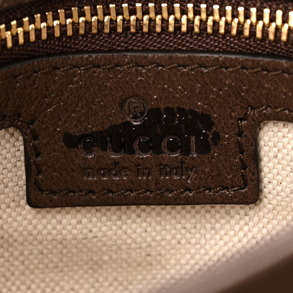 Gucci GG Supreme Monogram Textured Dollar Calfskin Web Medium Blondie Top Handle Shoulder Flap Bag Beige Ebony New Acero