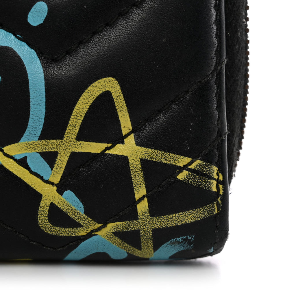 Gucci Calfskin Matelasse GucciGhost GG Marmont Zip Around Wallet Black New Acquamarine