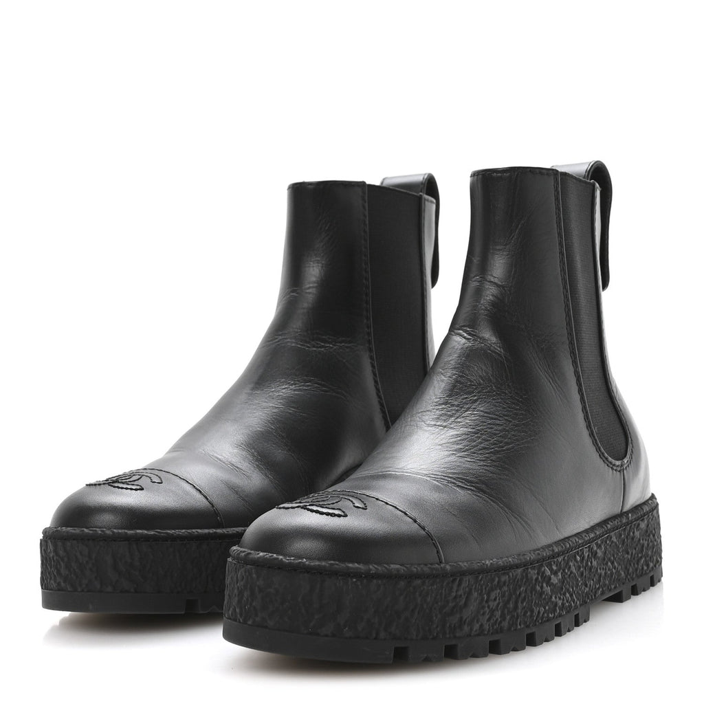 Calfskin Cap Toe CC Ankle Boots 37 Black