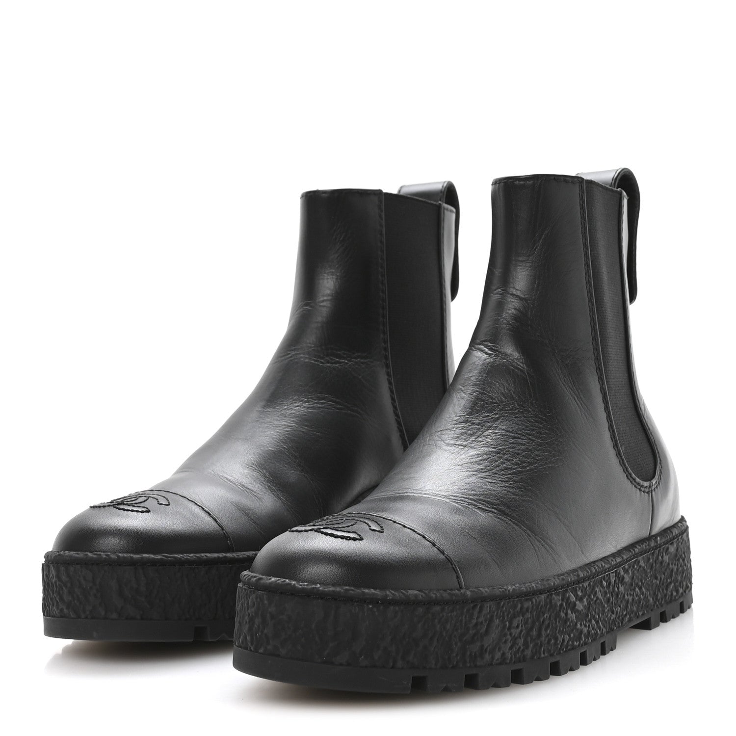 Calfskin Cap Toe CC Ankle Boots 37 Black