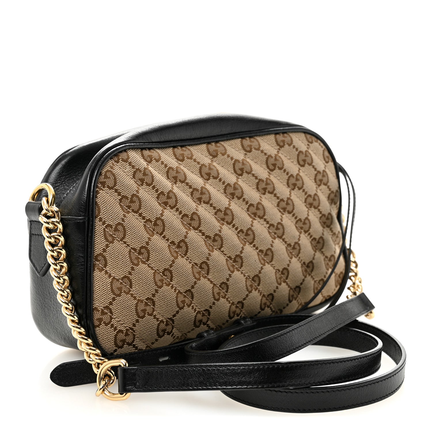 Gucci Monogram Matelasse Diagonal Small GG Marmont Chain Shoulder Bag Beige Black