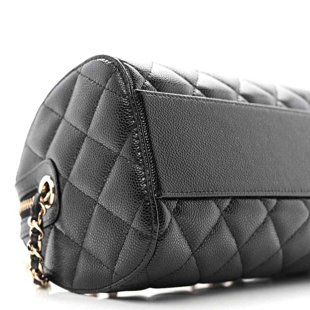 Chanel Caviar Quilted Barrel Clutch With Chain  Black