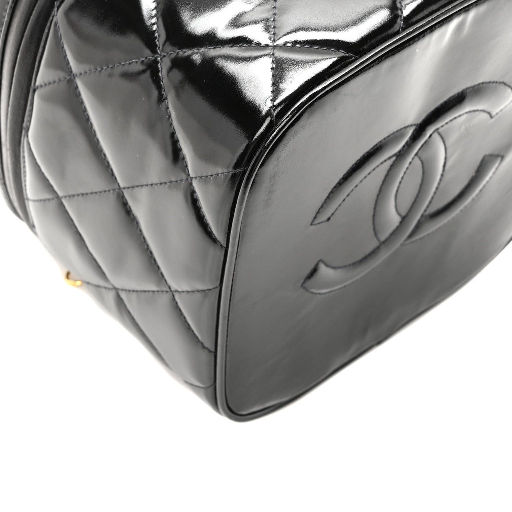 Chanel Patent Quilted Top Handle Vanity Case Black