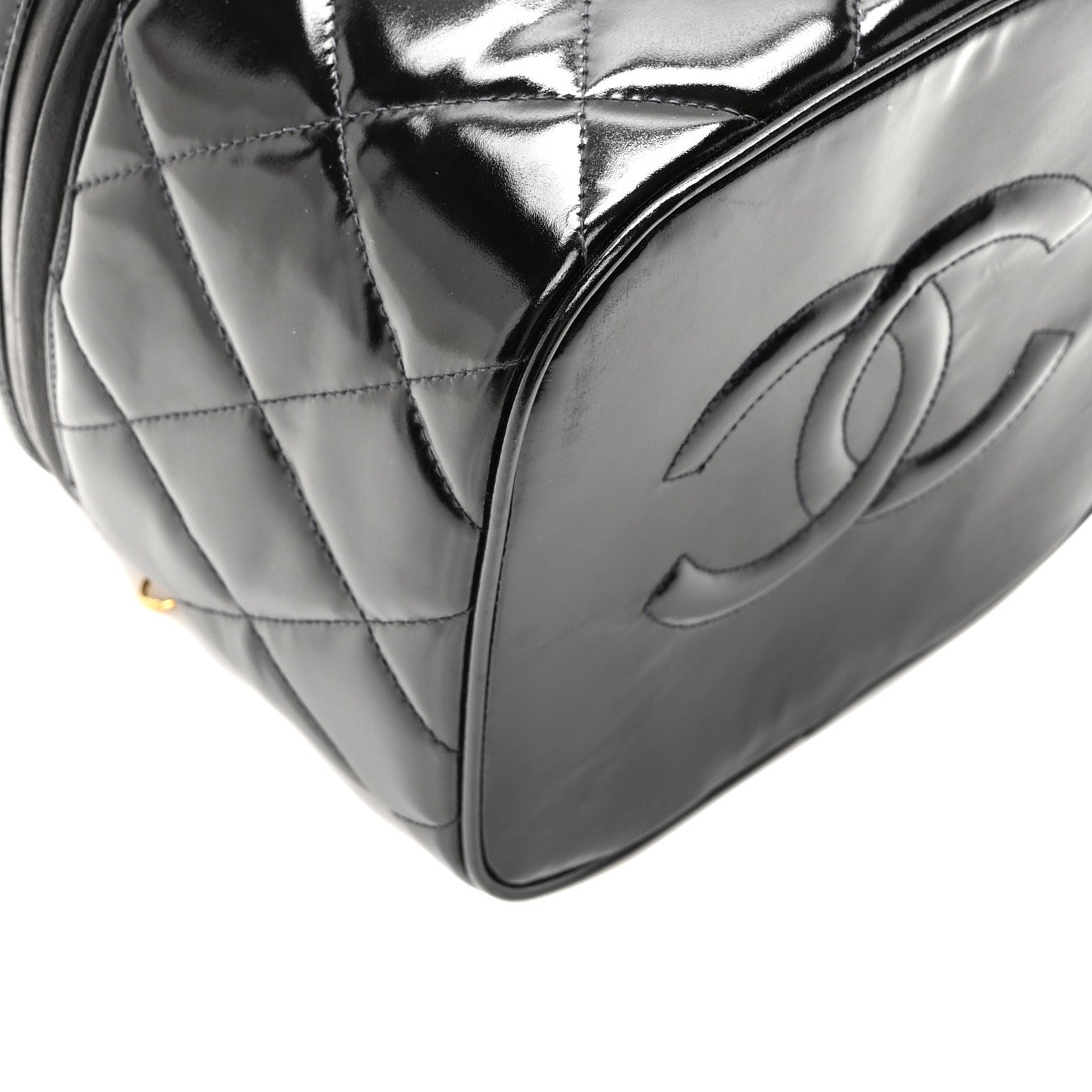 Chanel Patent Quilted Top Handle Vanity Case Black