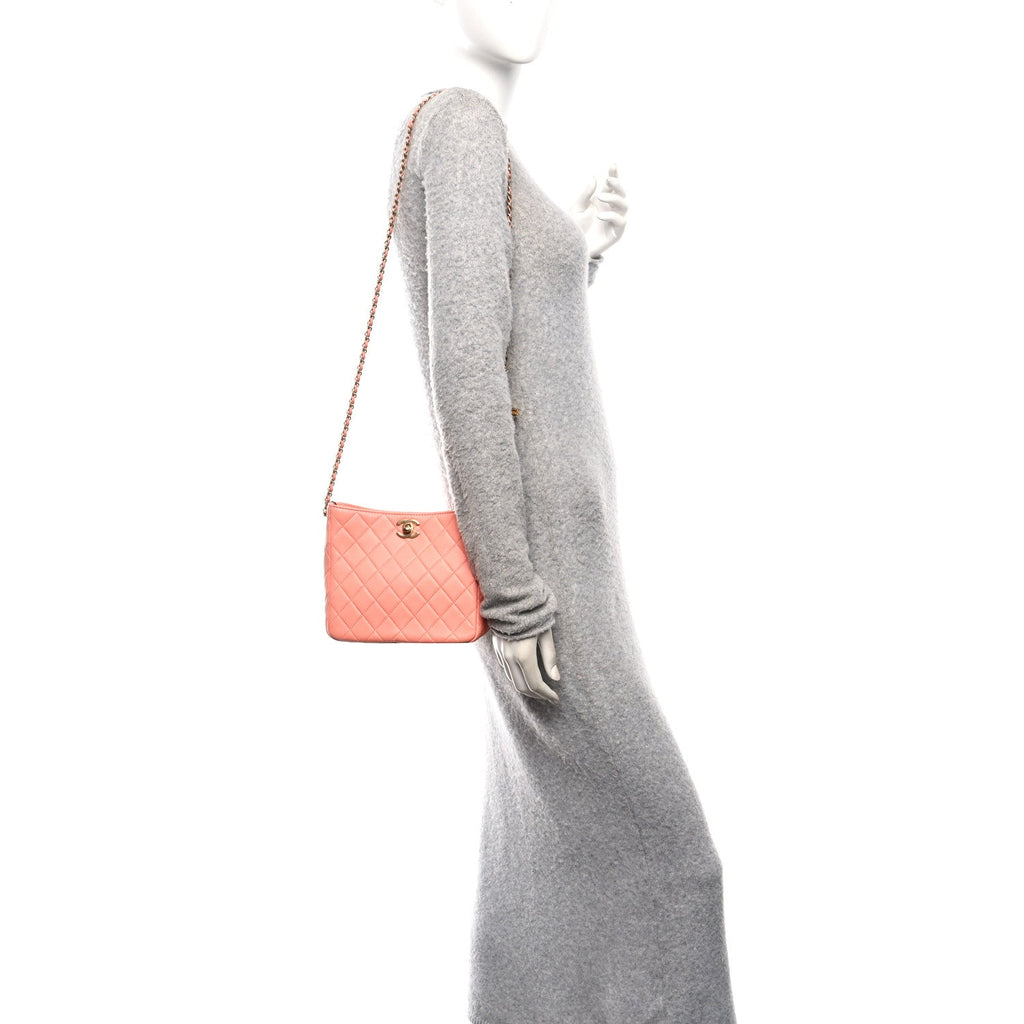 Chanel Lambskin Quilted Small Pearl Crush Hobo  Coral