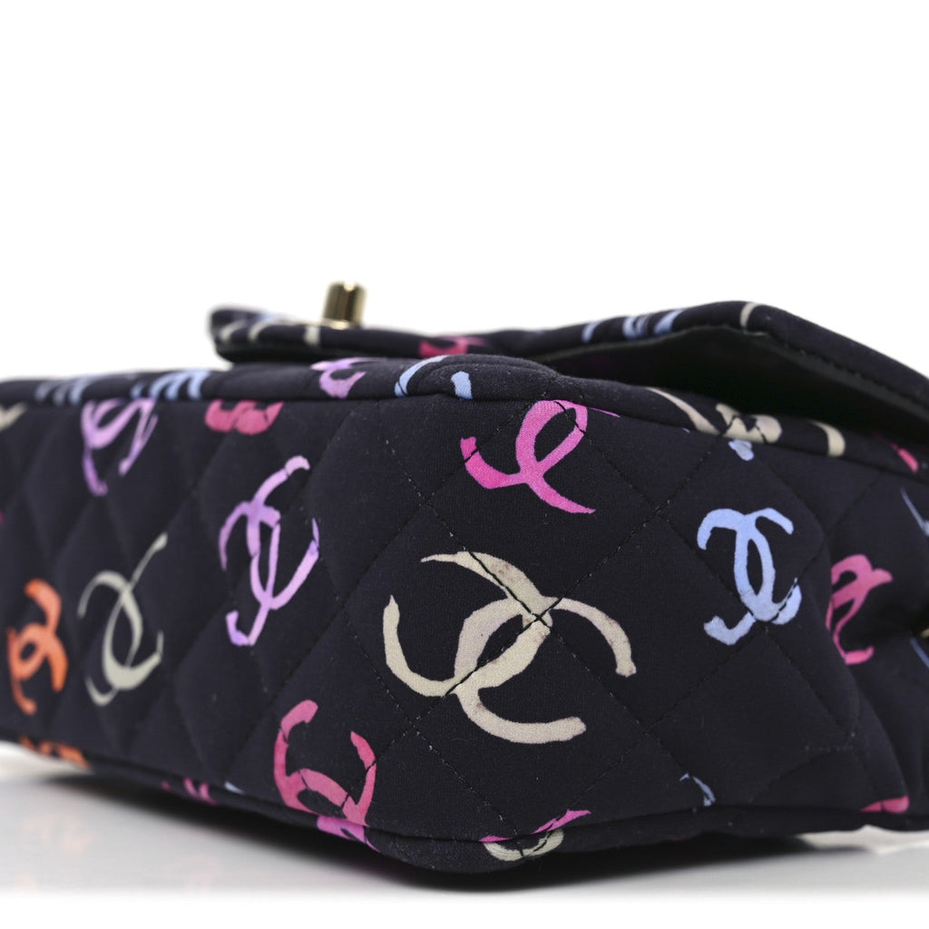 Chanel Printed Fabric Quilted Mini Rectangular Flap Black Pink Blue Yellow Orange