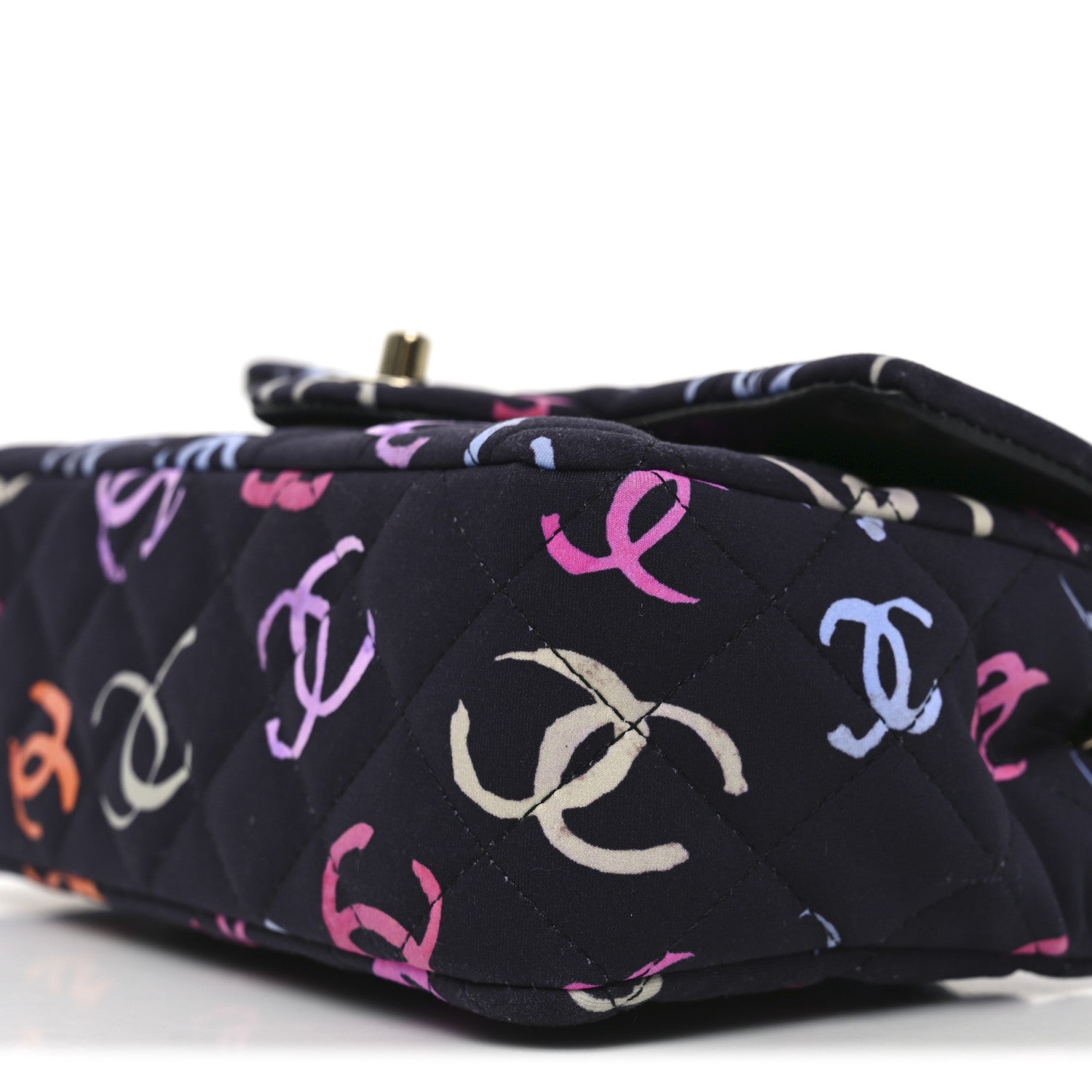 Chanel Printed Fabric Quilted Mini Rectangular Flap Black Pink Blue Yellow Orange