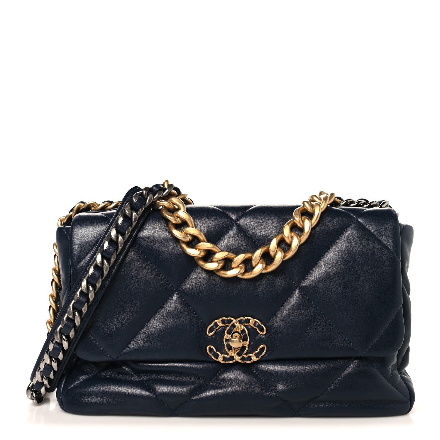Chanel Lambskin Quilted Large Chanel 19 Flap Navy Blue