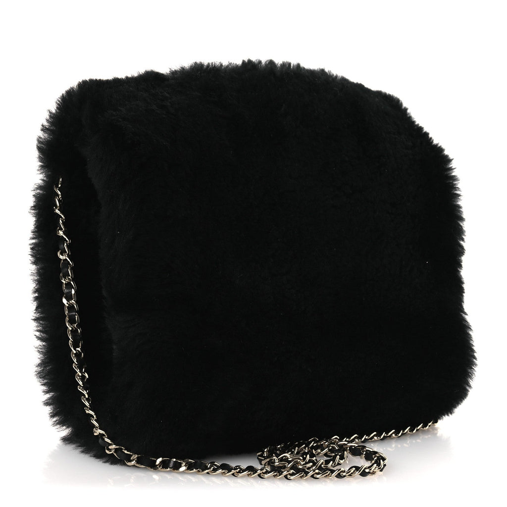 Chanel Muff Shearling Lambskin Bag Black Ecru