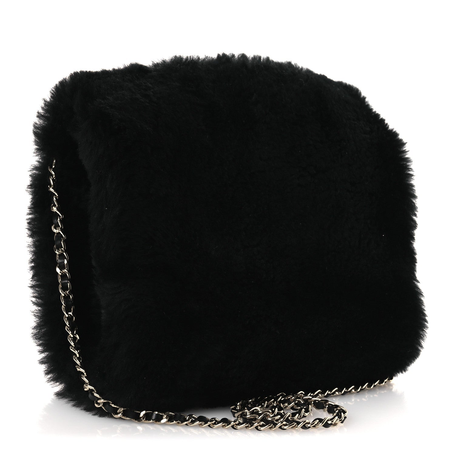 Chanel Muff Shearling Lambskin Bag Black Ecru
