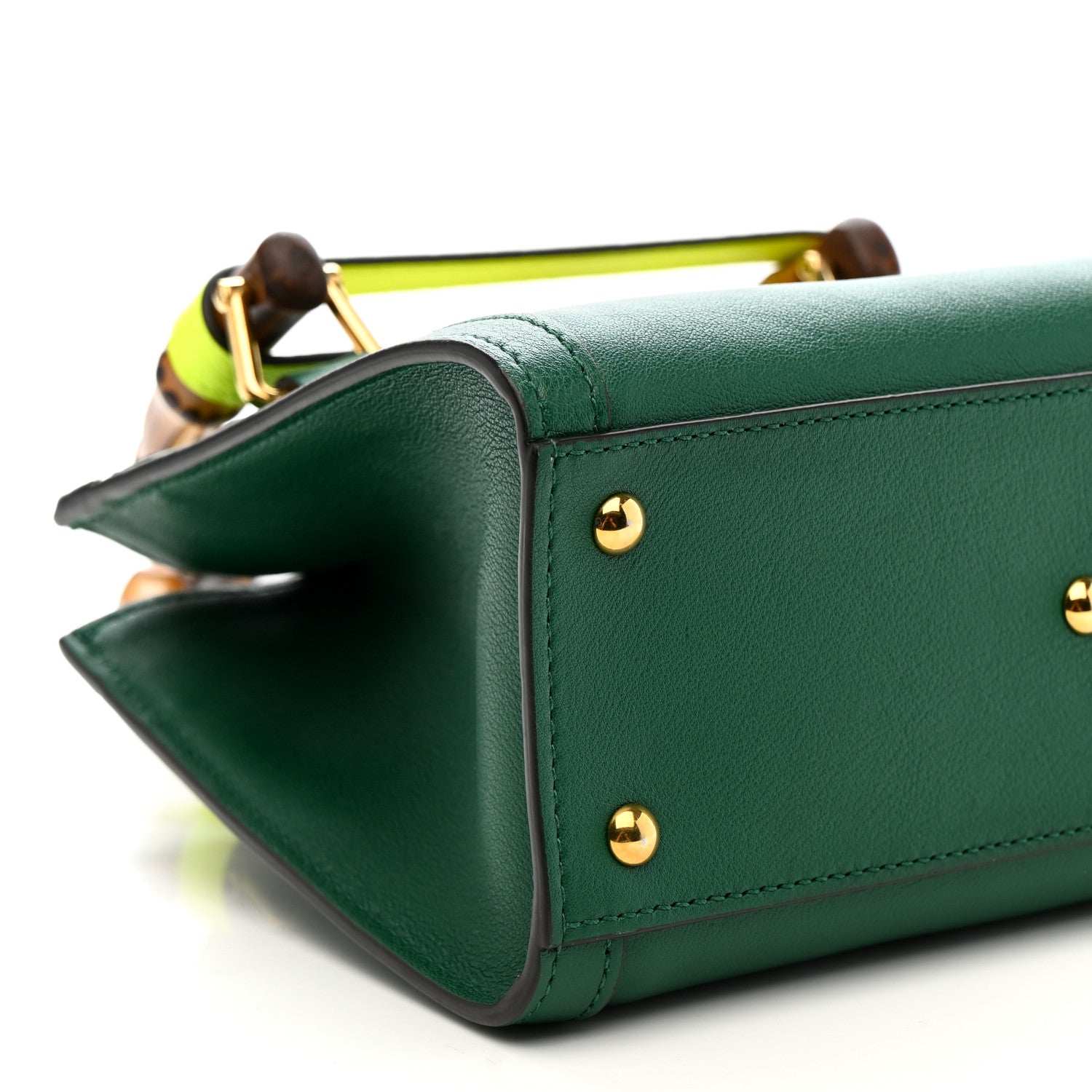 Gucci Wonka Grain Calfskin Mini Diana Tote Bag Green Yellow Fluo