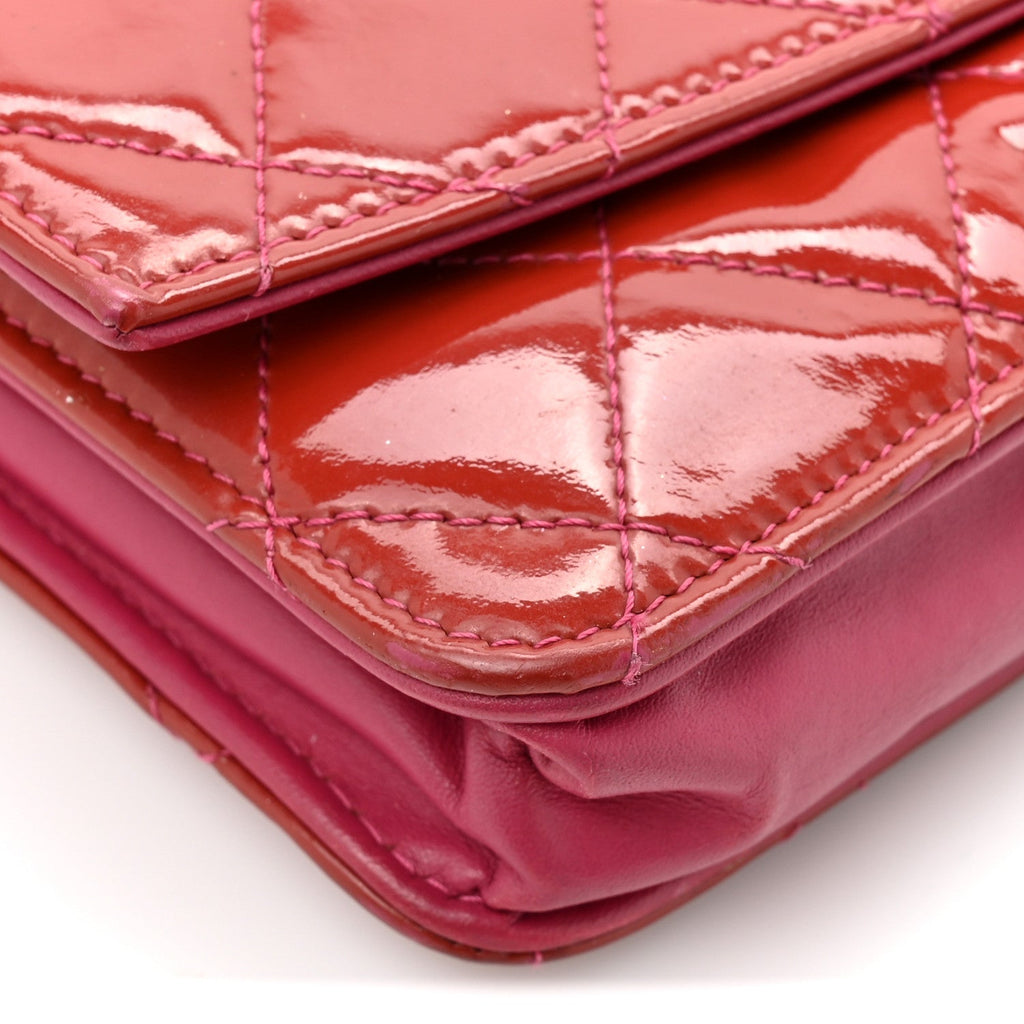 Chanel Patent Quilted Brilliant Wallet On Chain WOC Coral