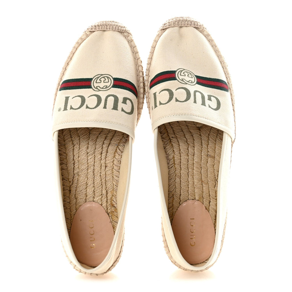 Gucci Canvas Logo Espadrilles 39.5 Greggio White