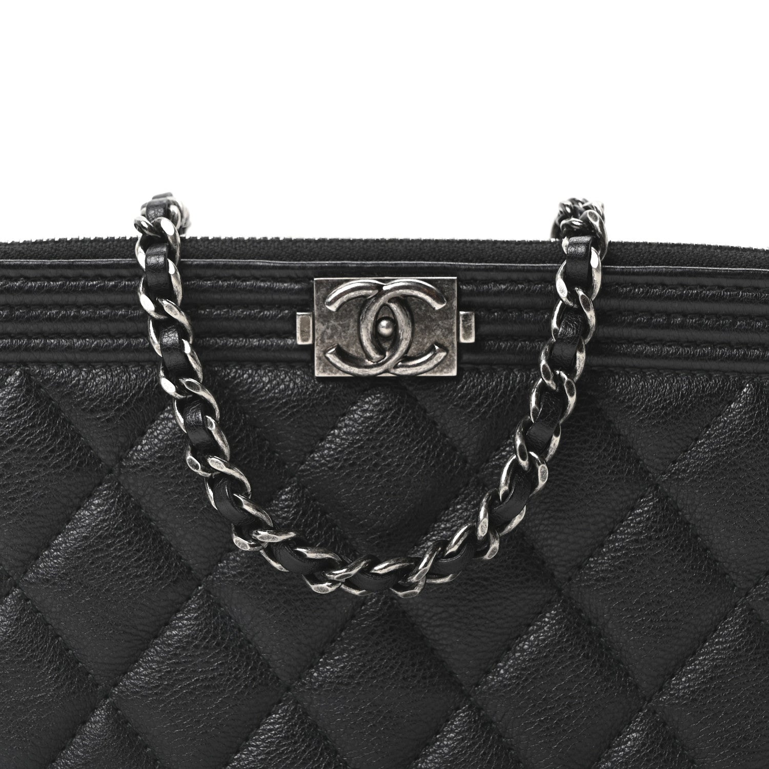 Chanel Grained Calfskin Quilted Boy Phone Holder Wallet On Chain Black