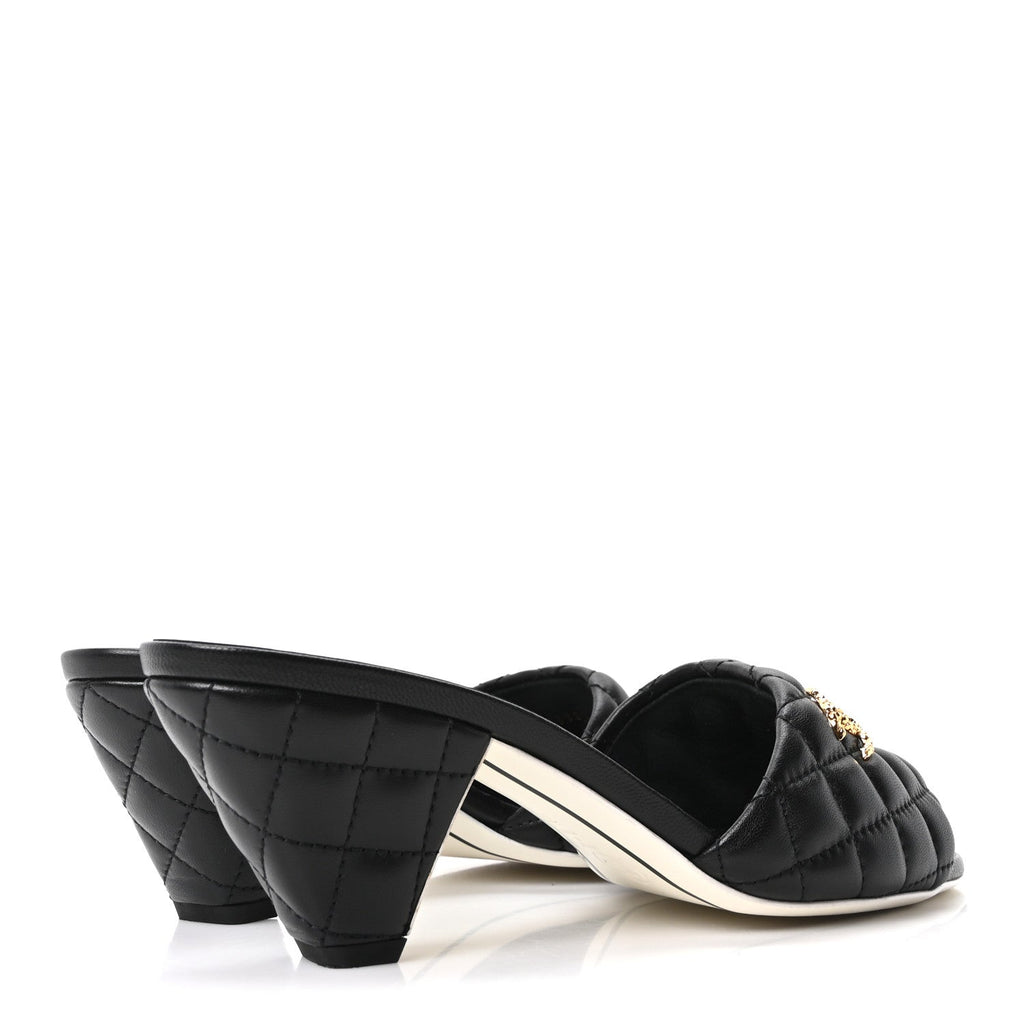 Lambskin Quilted Textured CC Mules 39 Black