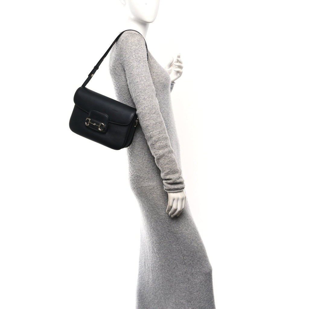 Gucci Arabella Calfskin Horsebit 1955 Soft Small Shoulder Bag Black