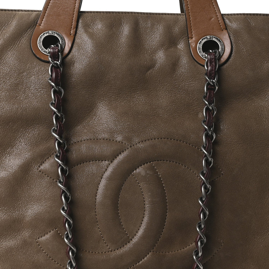 Chanel Iridescent Calfskin In The Mix Tall Tote Khaki