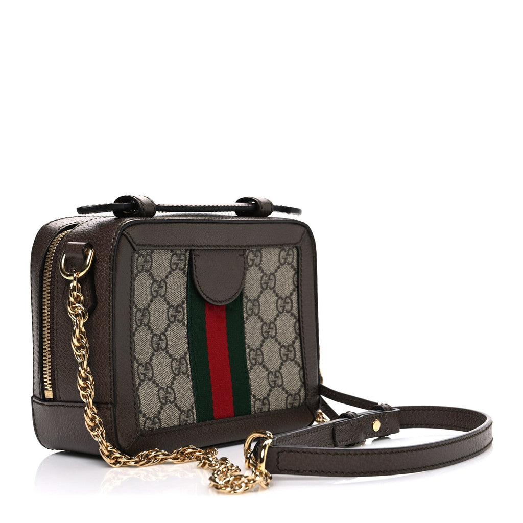 Gucci GG Supreme Monogram Mini Ophidia Top Handle Shoulder Bag Brown