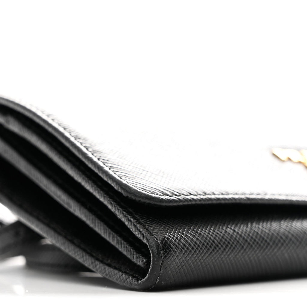Prada Saffiano Metal Flap Wallet With Strap Black