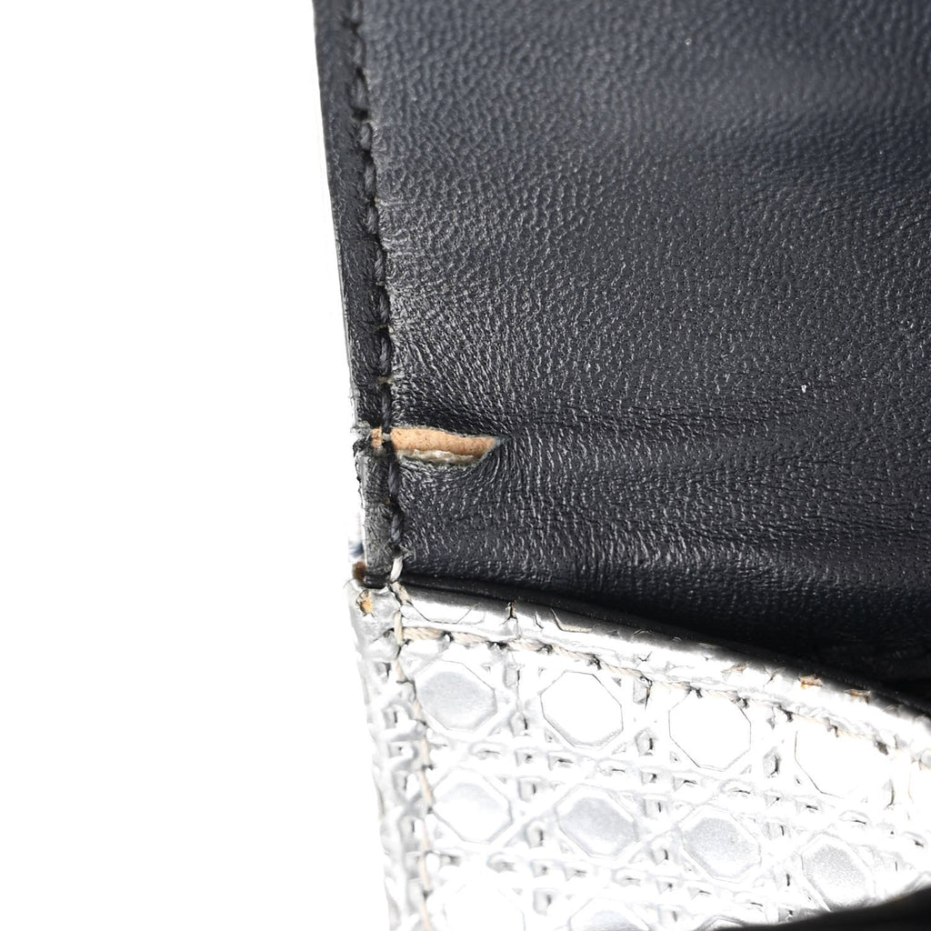 Christian Dior Metallic Patent Micro-Cannage Medium Diorama Flap Bag Silver