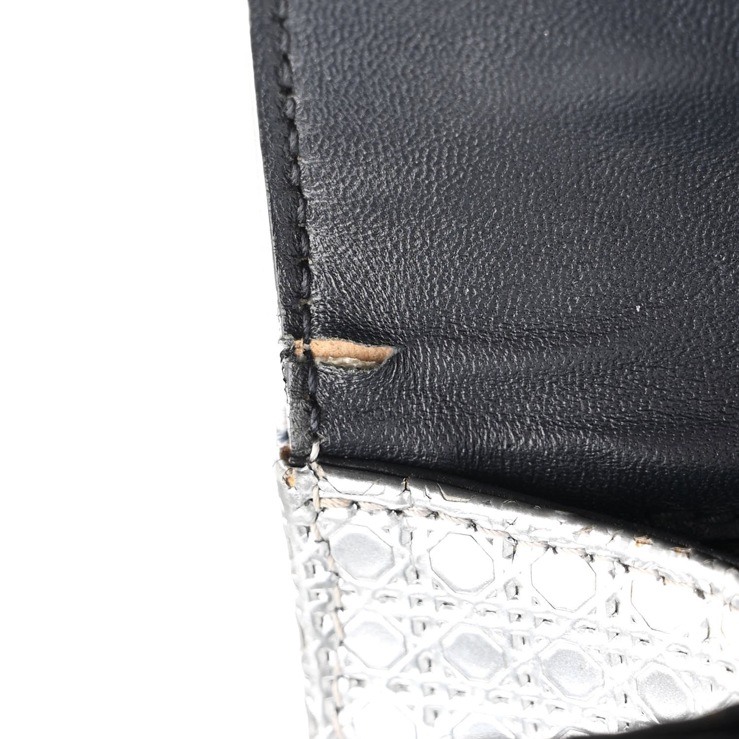 Christian Dior Metallic Patent Micro-Cannage Medium Diorama Flap Bag Silver