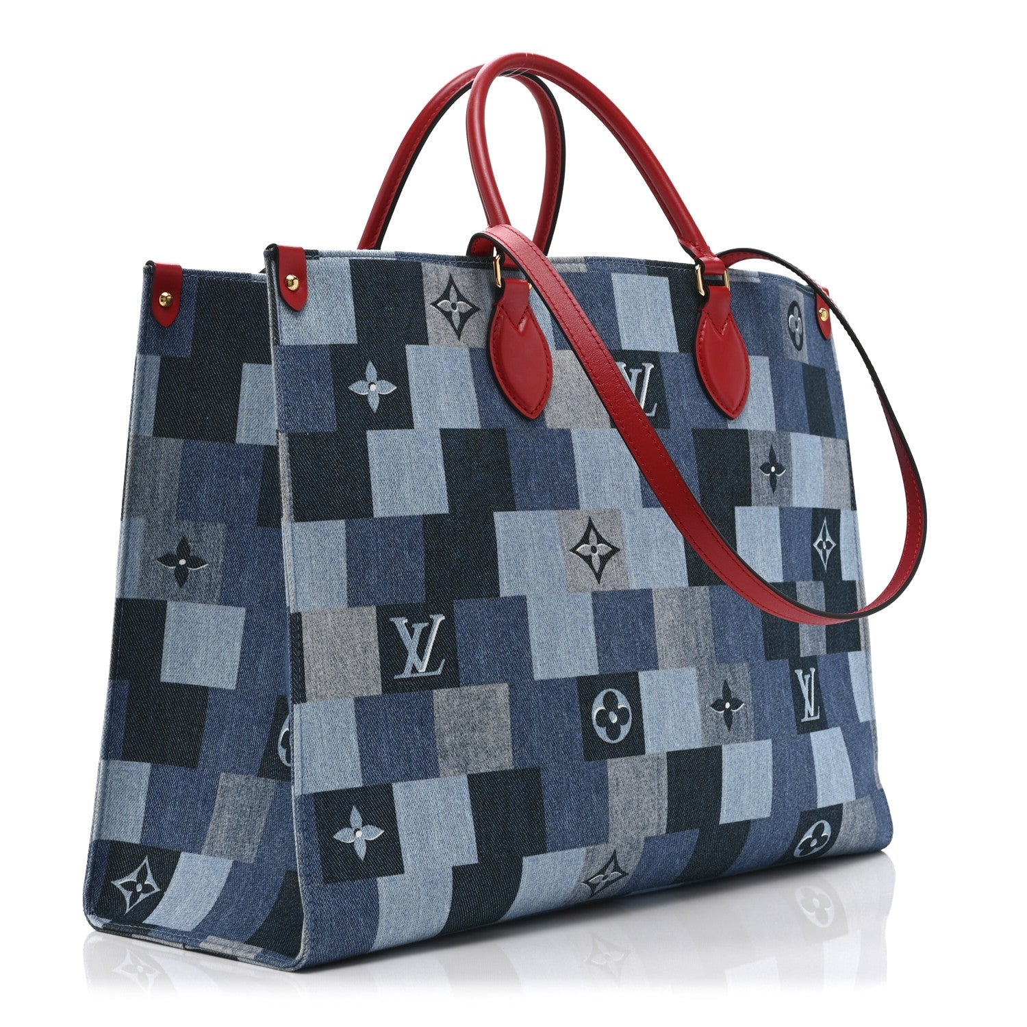Louis Vuitton Denim Damier Monogram Onthego Blue Rouge