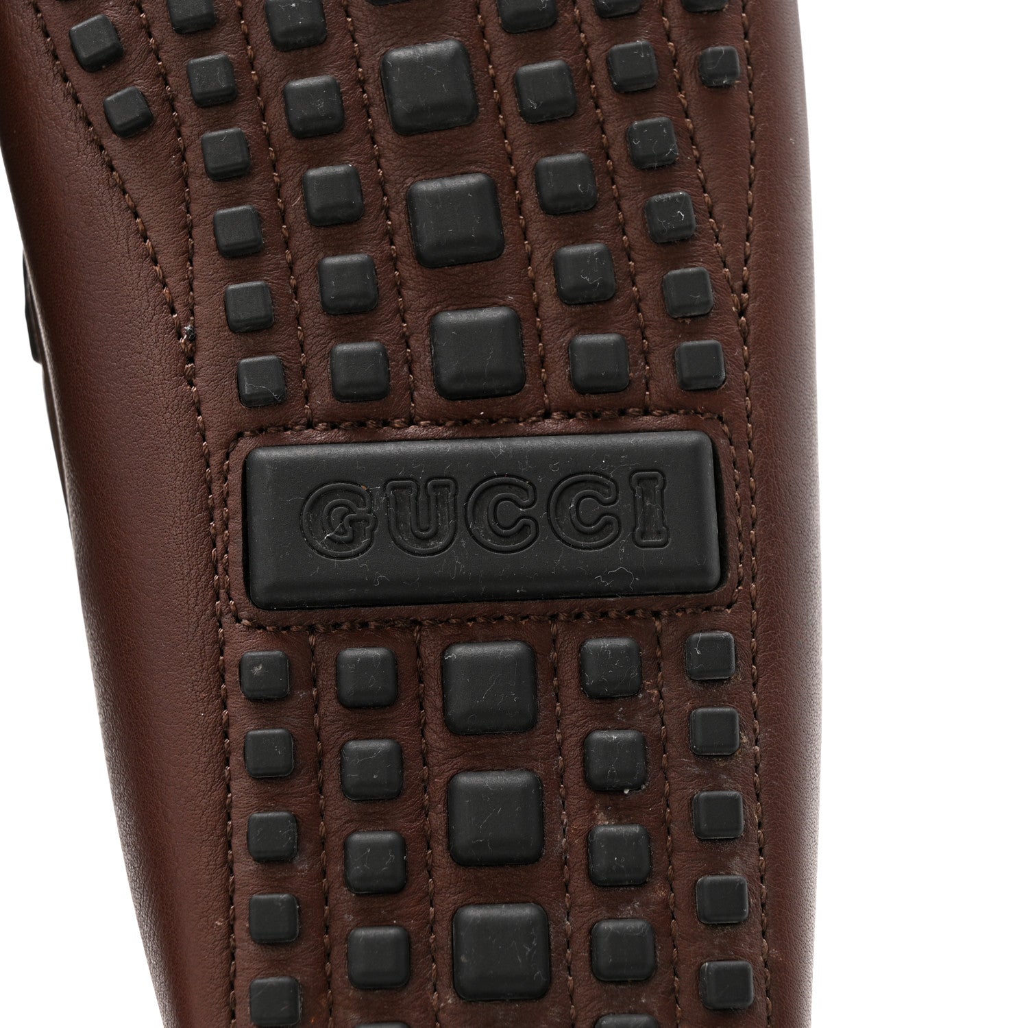 Gucci Calfskin Fringe Interlocking G Mens Driver Loafers 8 Brown