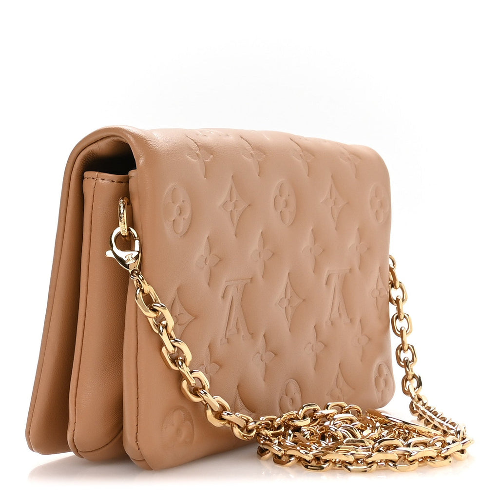 Louis Vuitton Lambskin Embossed Monogram Pochette Coussin Camel